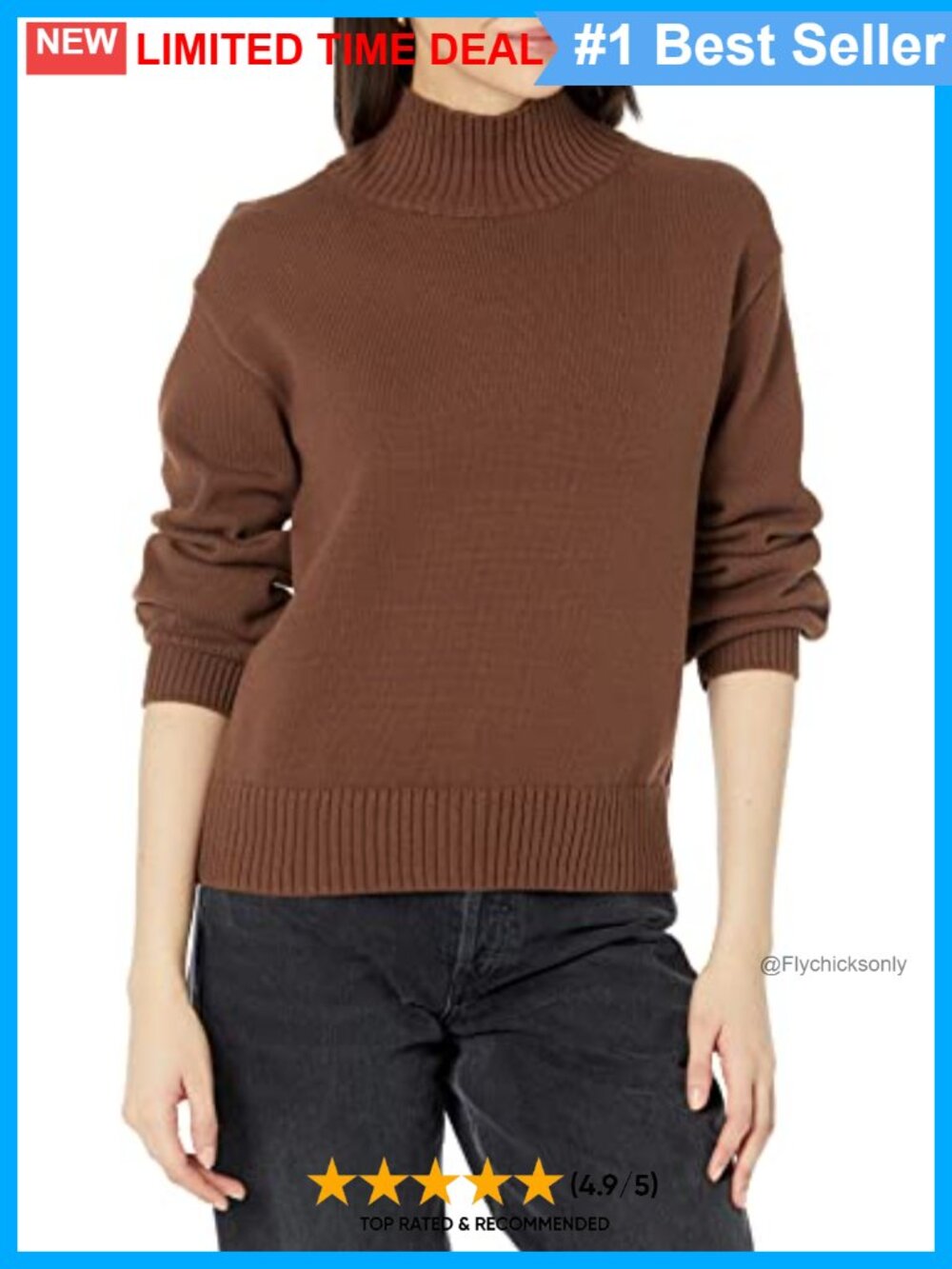 Women's Cotton Pullover Sweater Funnel Neck Long Sleeve Organic Regular Fit